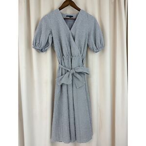 ESPRIT Gray Gingham Surplice‎ Midi Dress – Short Puff Sleeves – Size 4